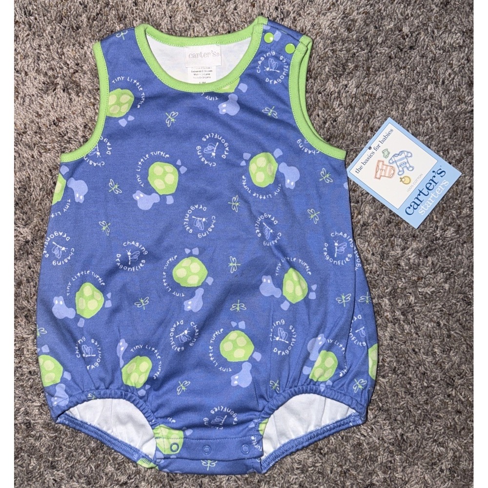 Vintage Carter's One Piece Romper 6-9 Months Turtle Dragonfly Blue Y2K NWT
